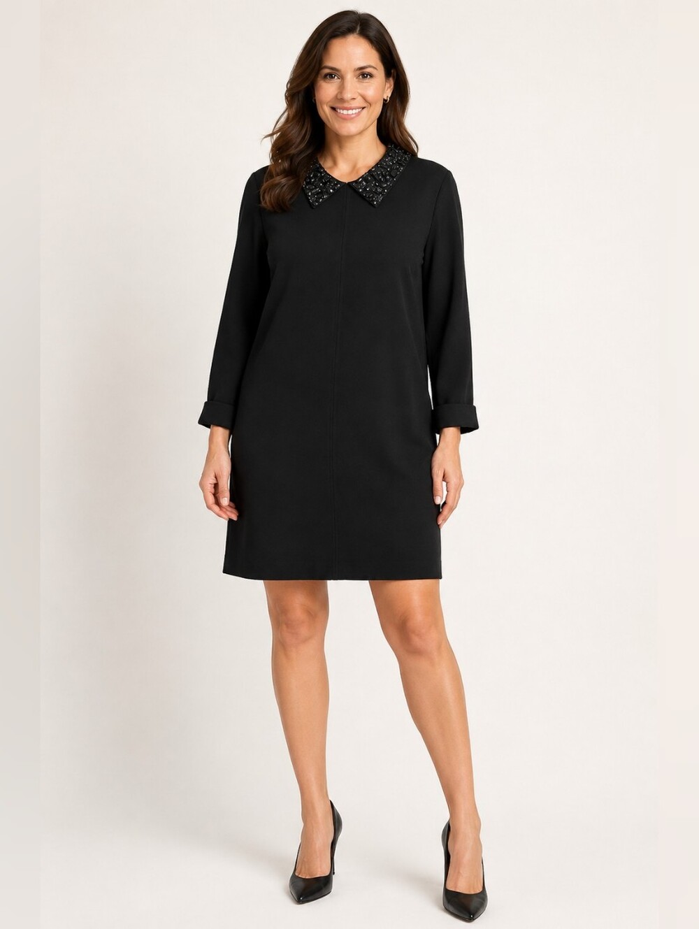 Trina Turk Marta Black Embellished Collar Shift Dress Size 14